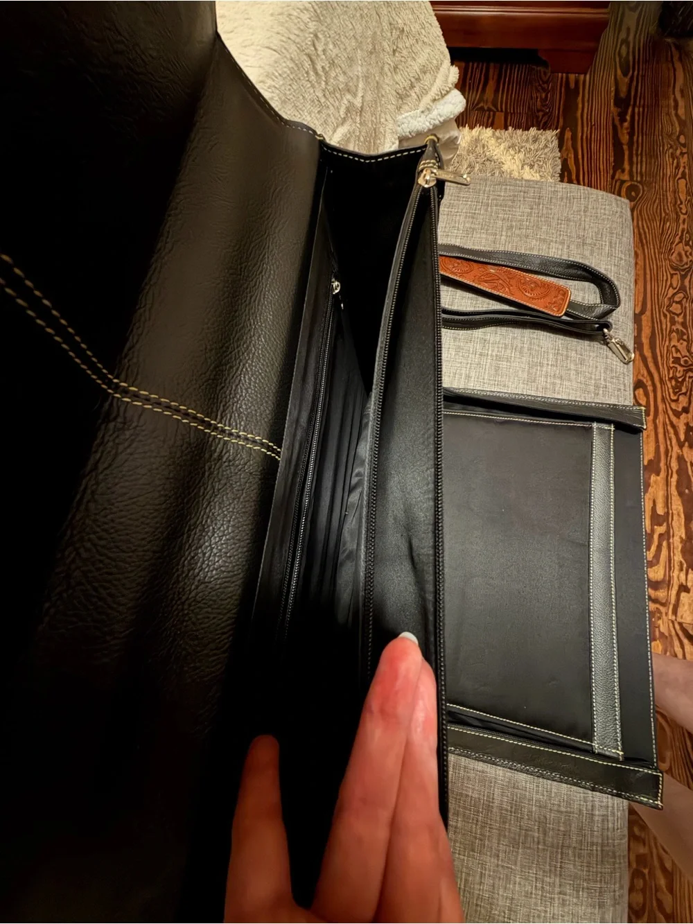 Premium Tooled Leather Crossbody Briefcase - Brown
